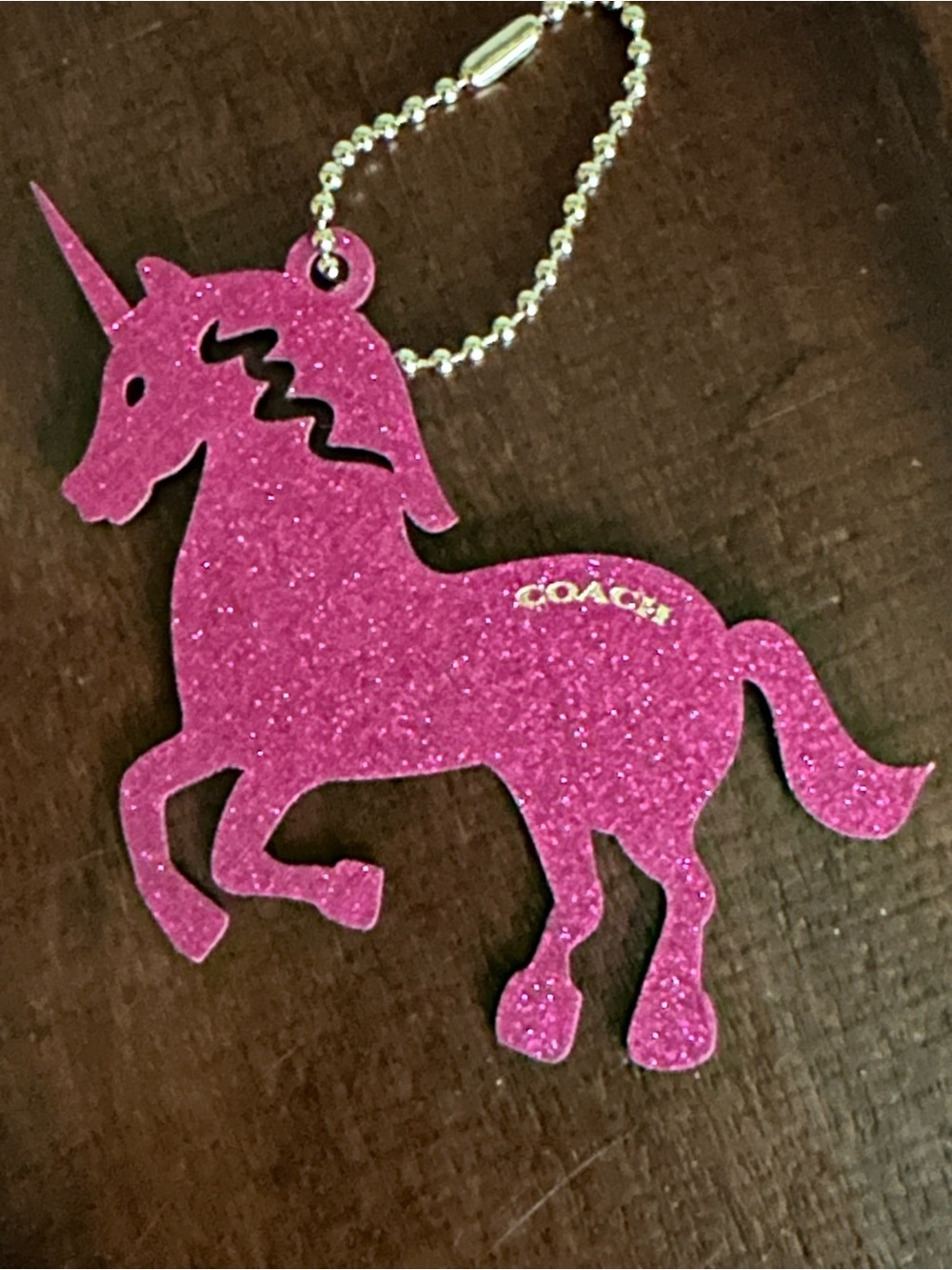 Coach Glitter Unicorn Ornament Tag Charm - Pink